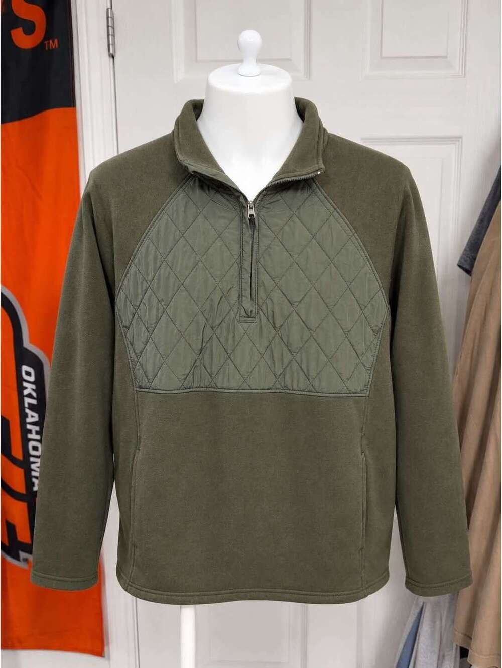 Youth Avia Olive Green Quilted Half-Zip Pullover Fleece Jacket Size L (12-14)